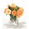 Waterlook® Peach Roses in Square Glass Vase