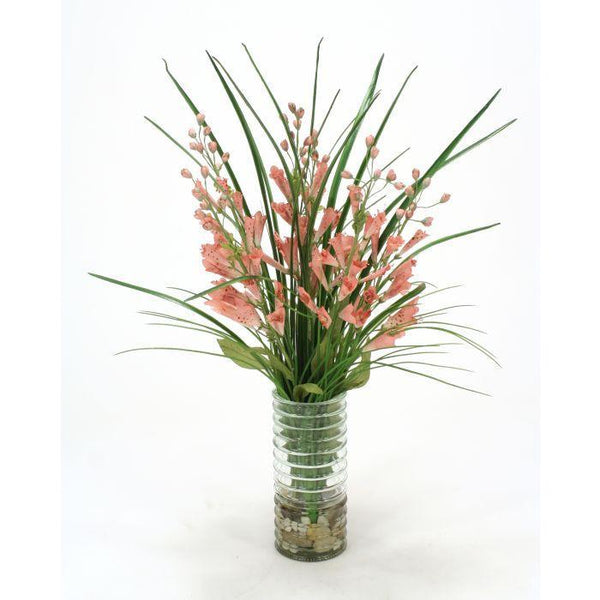 Waterlook® Pink Foxglove and Grass in Glass Vase
