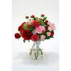 Waterlook® Red Roses Pink Peonies, and Fushia Dahlia in Triangle Vase