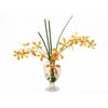 Waterlook® Yellow-Orange Vanda Orchids, Grass in Glass Urn
