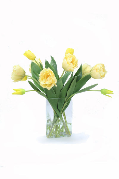 Distinctive Designs Home Yellow Parrot Tulips in Triangle Vase