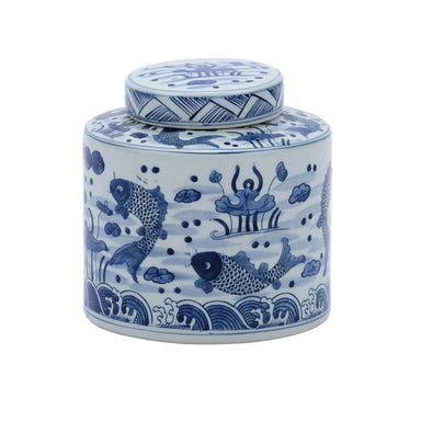 Legend of Asia Giftware Legend of Asia B&W Fish Cylinder Tea Jar