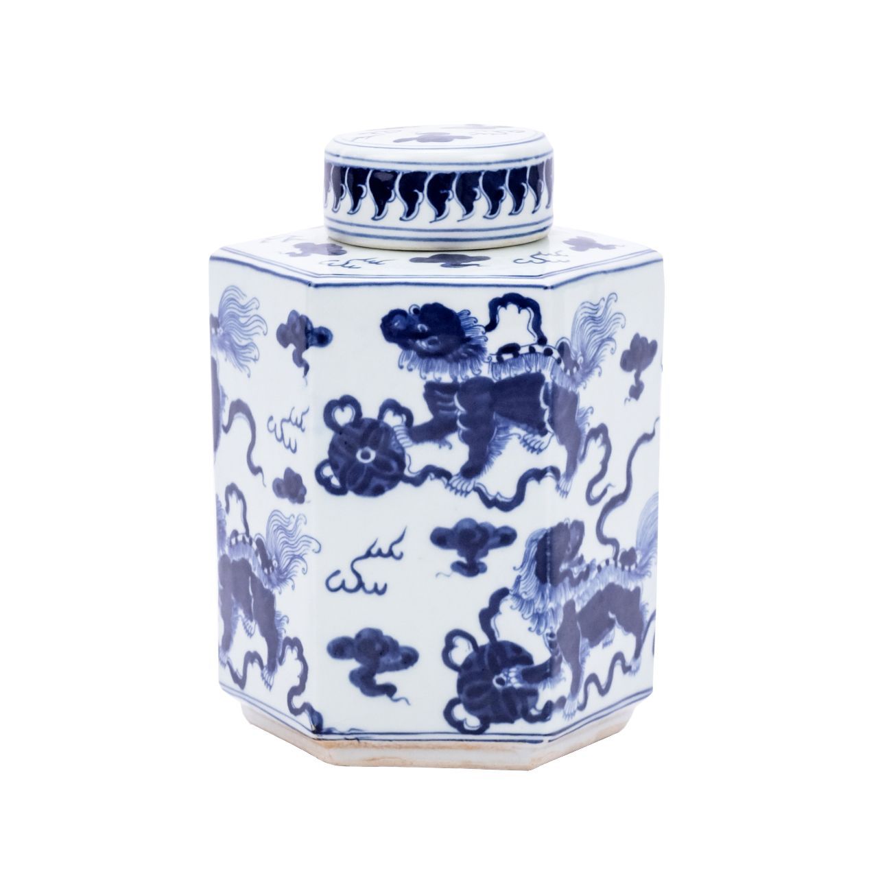 Legend of Asia Giftware Legend of Asia B&W Lion Hexagonal Tea Jar