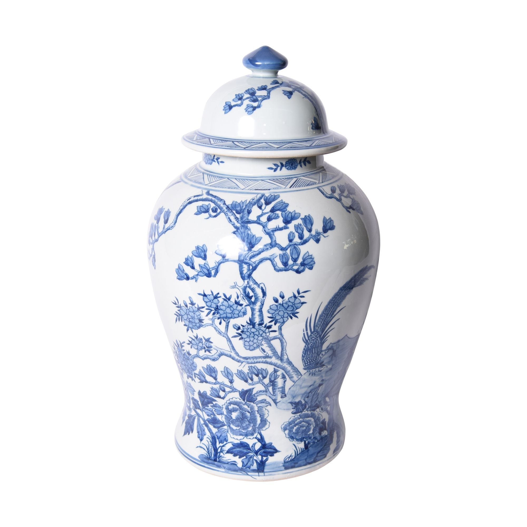 Legend of Asia Giftware Legend of Asia B&W Magnolia Pheasant Porcelain Temple Jar