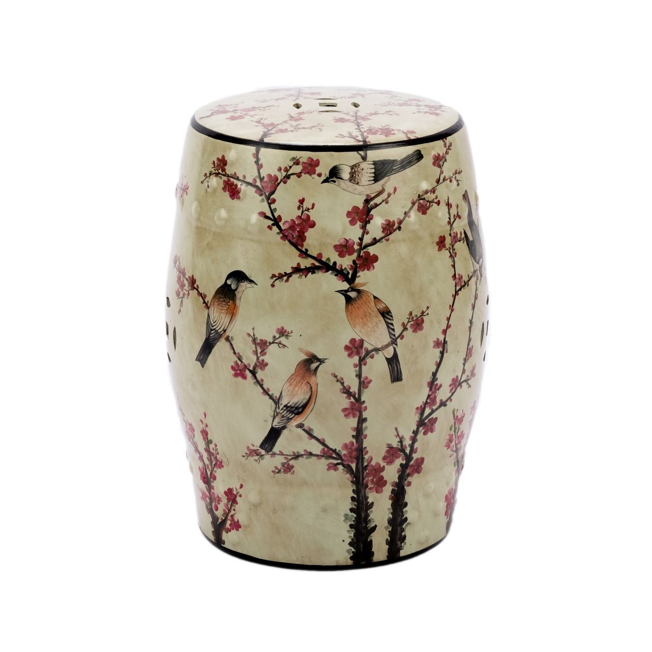 Legend of Asia Giftware Legend of Asia Beige Famille Rose Garden Stool with Magpie Cherry Motif