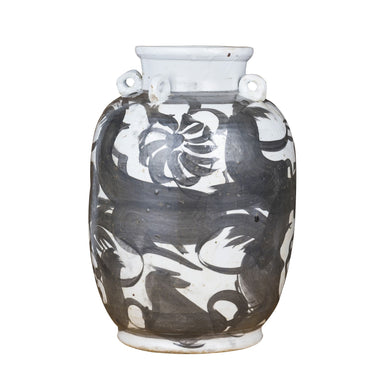 Legend of Asia Giftware Legend of Asia Black Four Loop Handle Jar Twisted Flower Motif