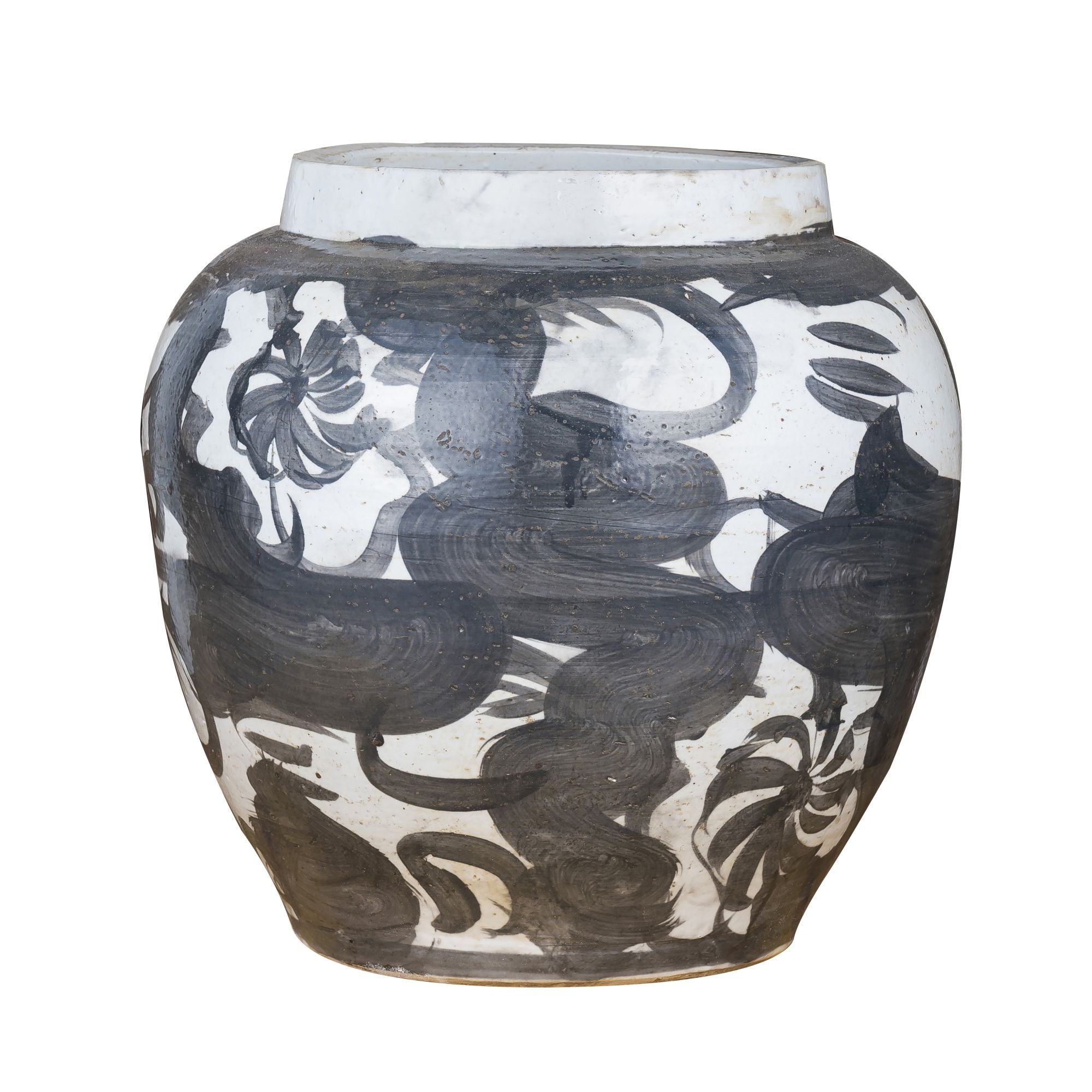 Legend of Asia Giftware Legend of Asia Black Porcelain Twisted Flower Wide Open Top Jar