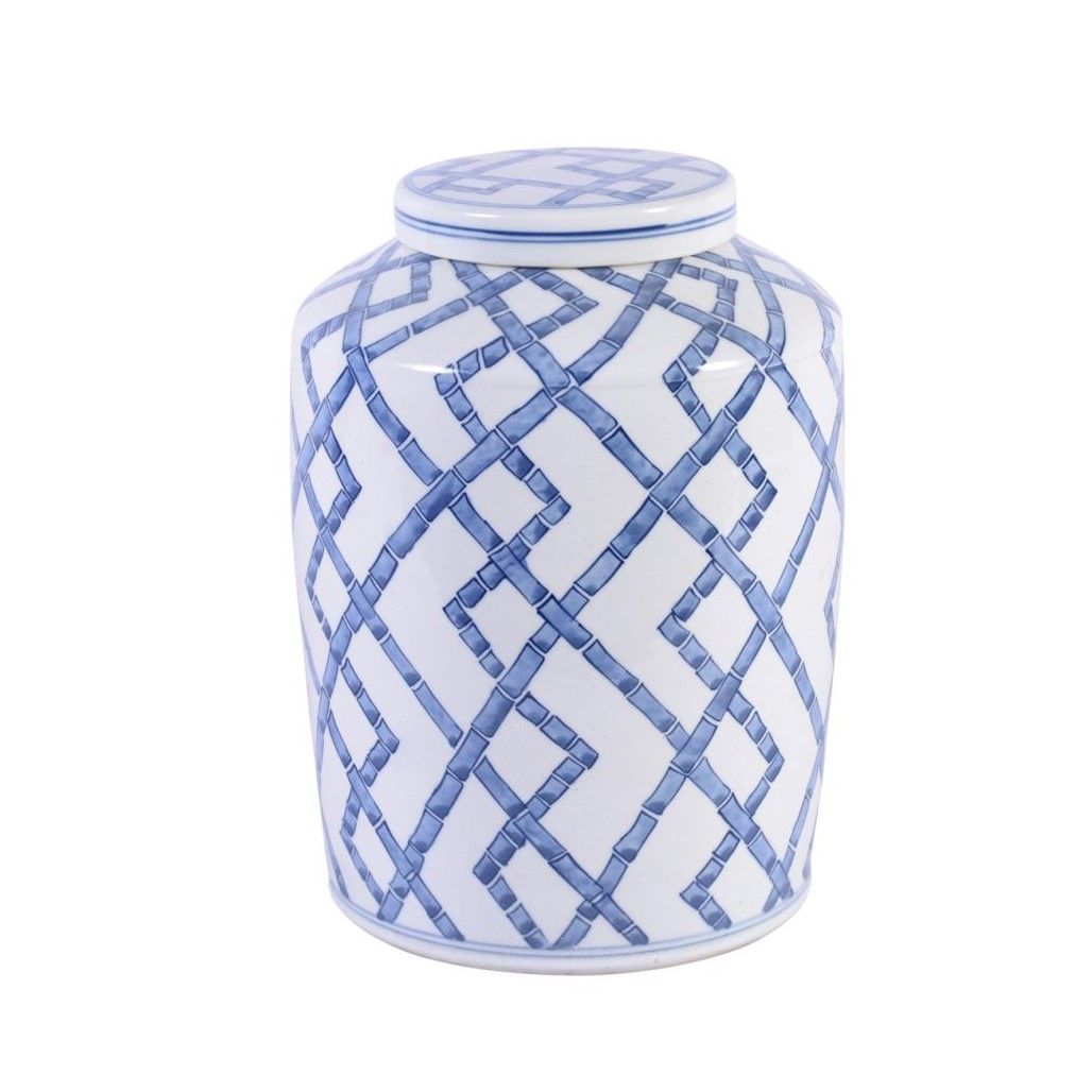 Legend of Asia Giftware Legend of Asia Blue and White Bamboo Joints Round Tea Jar