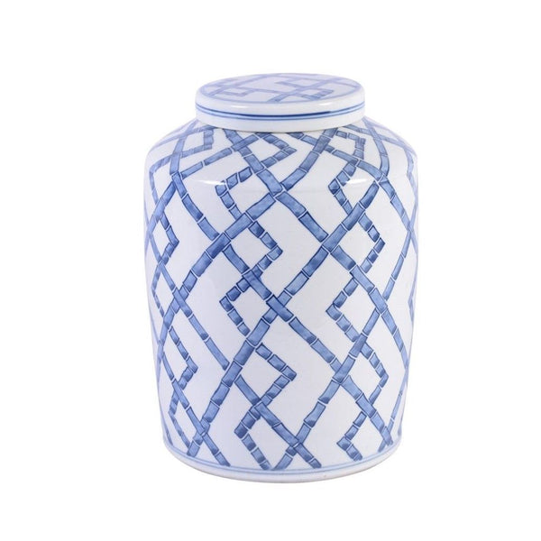 Legend of Asia Giftware Legend of Asia Blue and White Bamboo Joints Round Tea Jar