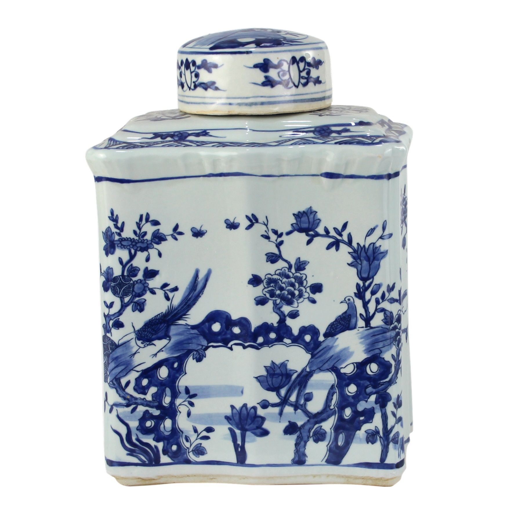 Legend of Asia Giftware Legend of Asia Blue And White Curved Tea Jar Bird Floral Design