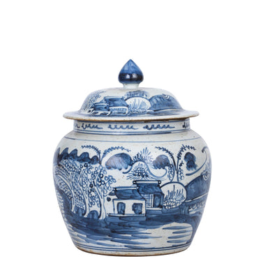 Legend of Asia Giftware Legend of Asia Blue And White Landscape Lidded Jar