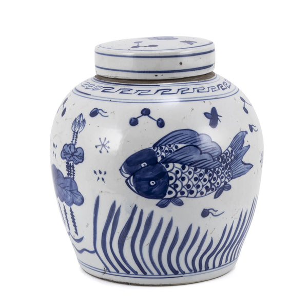 Legend of Asia Giftware Legend of Asia Blue And White Ming Jar FIsh Motif