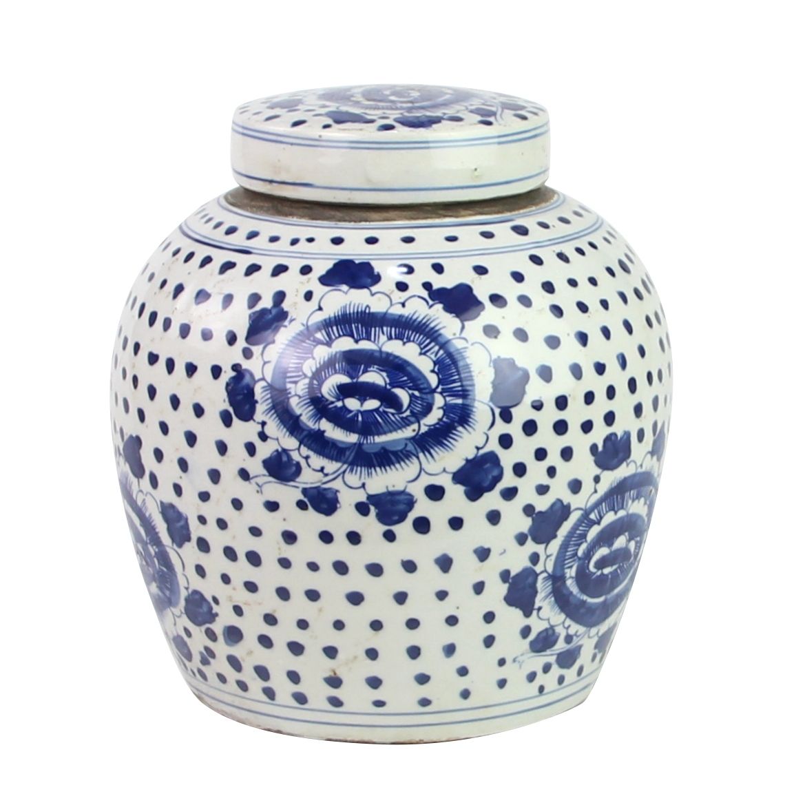 Legend of Asia Giftware Legend of Asia Blue And White Ming Jar Peony Dots