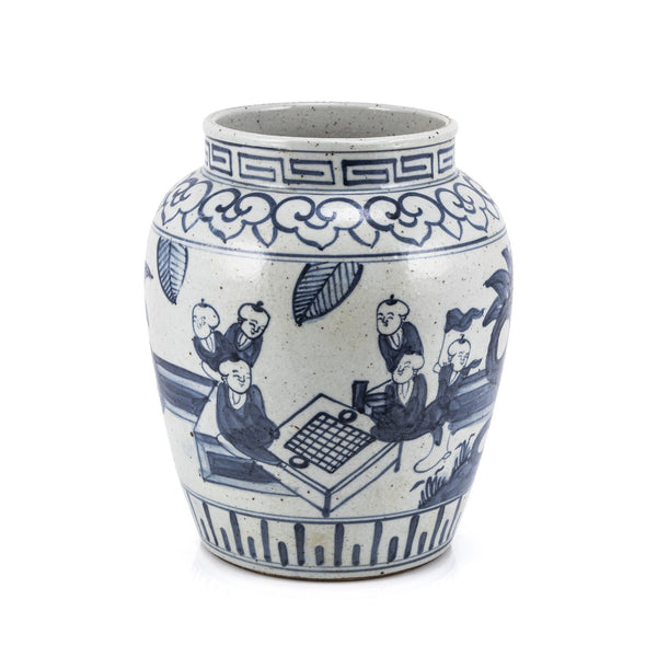 Legend of Asia Giftware Legend of Asia Blue And White Open Top Jar Kids Playing Chess -