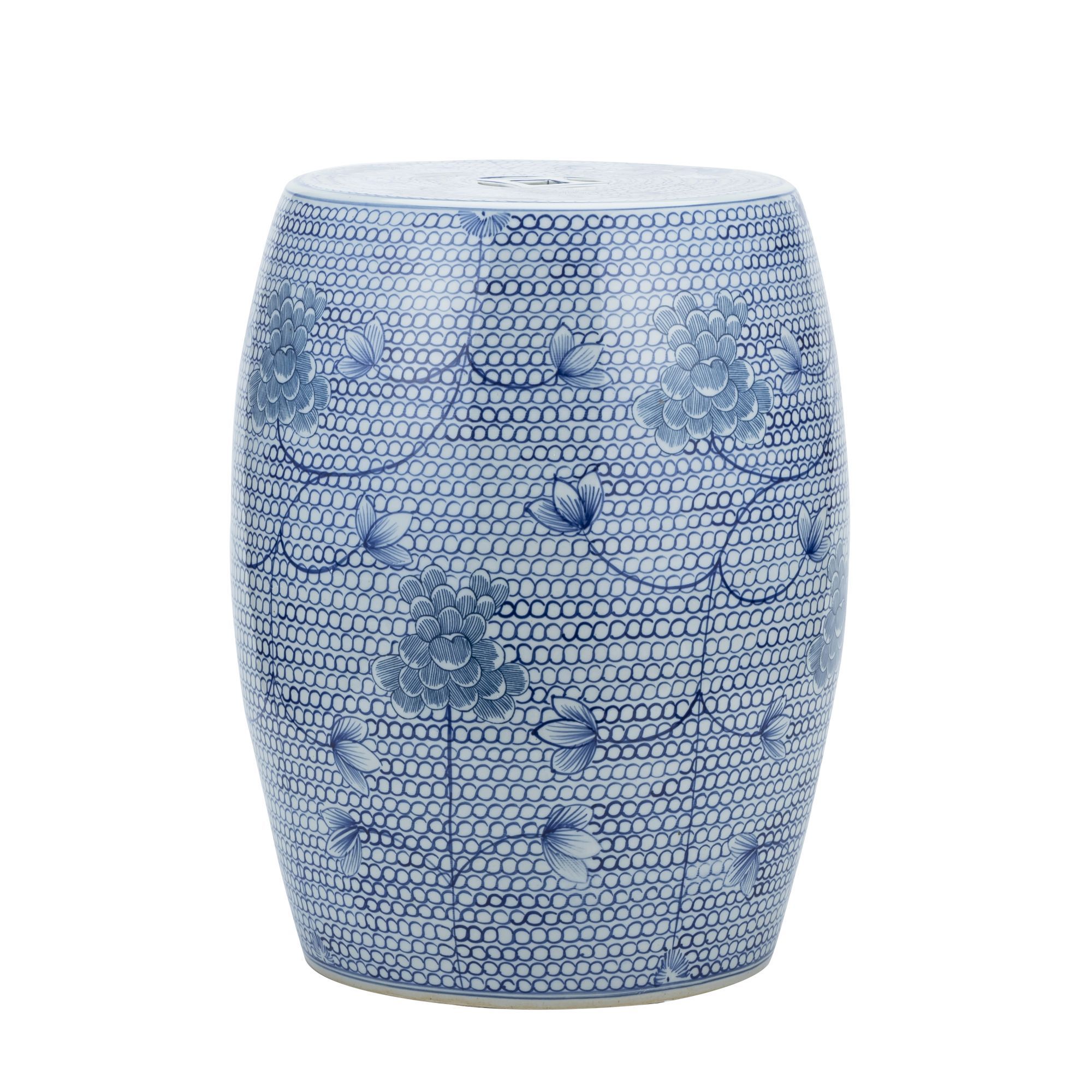 Legend of Asia Giftware Legend of Asia Blue And White Porcelain Chain Floral Garden Stool