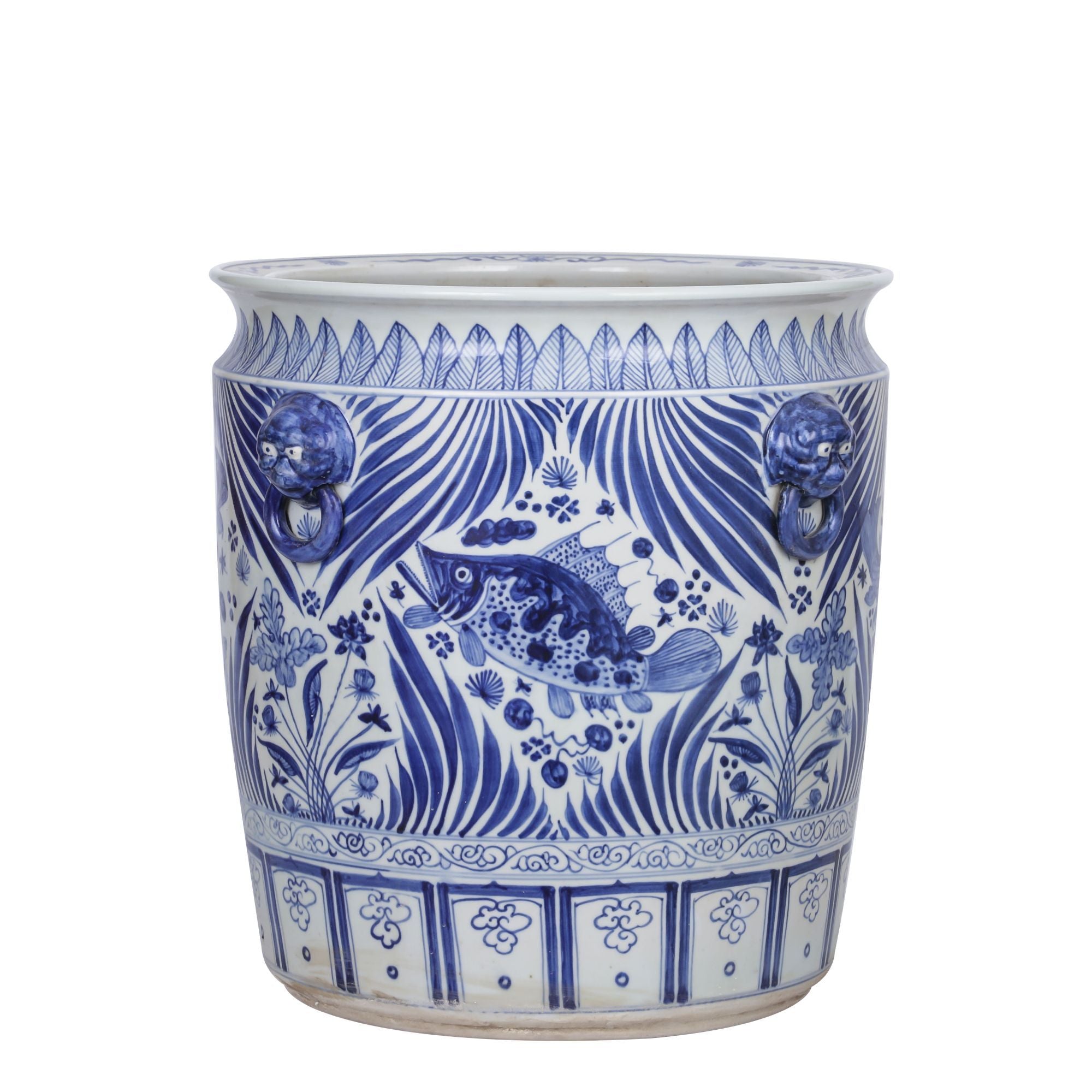 Legend of Asia Giftware Legend of Asia Blue And White Porcelain Fish Planter With Lion Handle