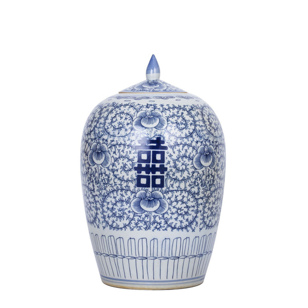 Legend of Asia Giftware Legend of Asia Blue And White Porcelain Floral Double Happiness Ginger Jar