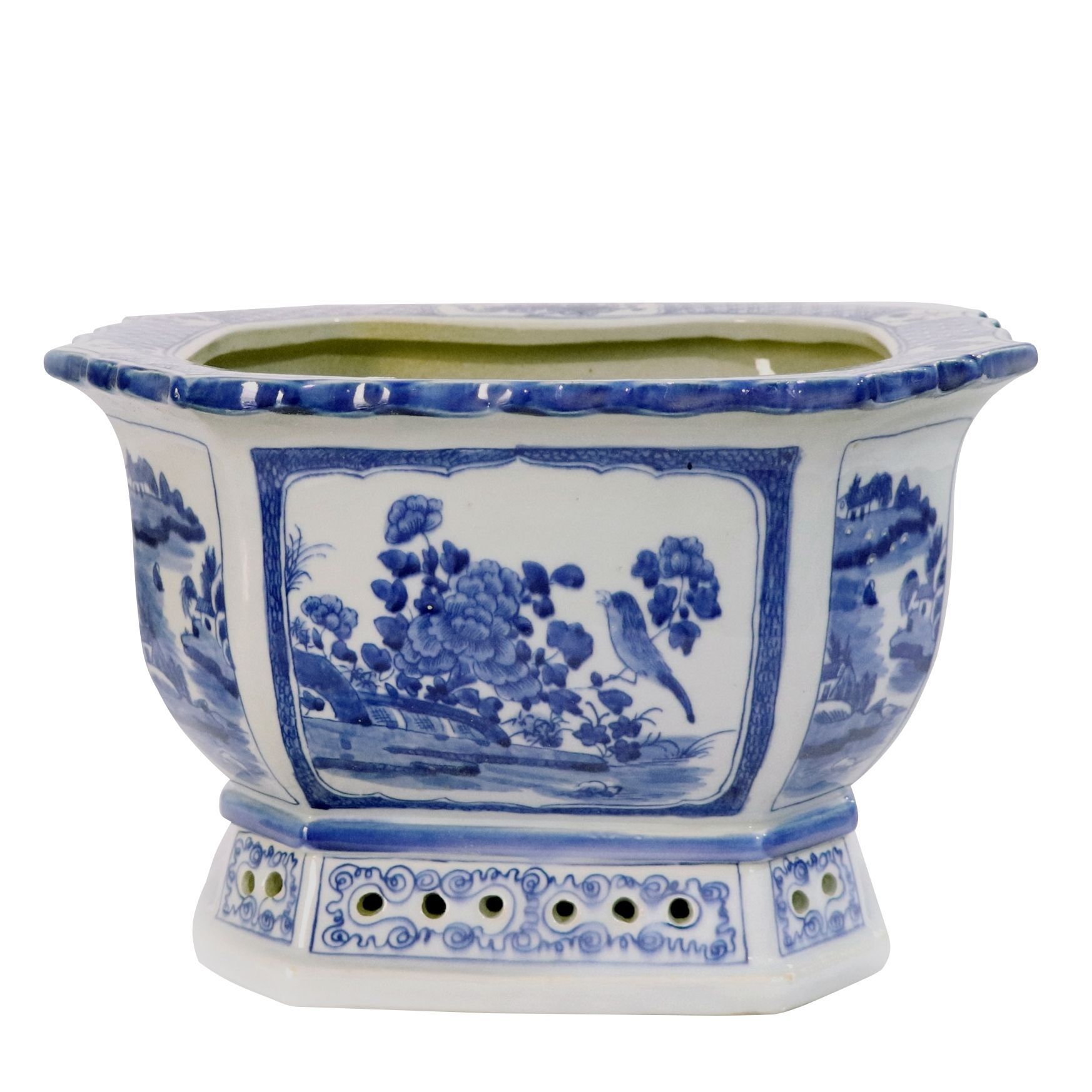 Legend of Asia Giftware Legend of Asia Blue And White Porcelain Octagonal Foot Bath Floral Brid