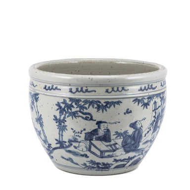 Legend of Asia Giftware Legend of Asia Blue And White Porcelain Pot With Seven Sages of Bamboo Groove