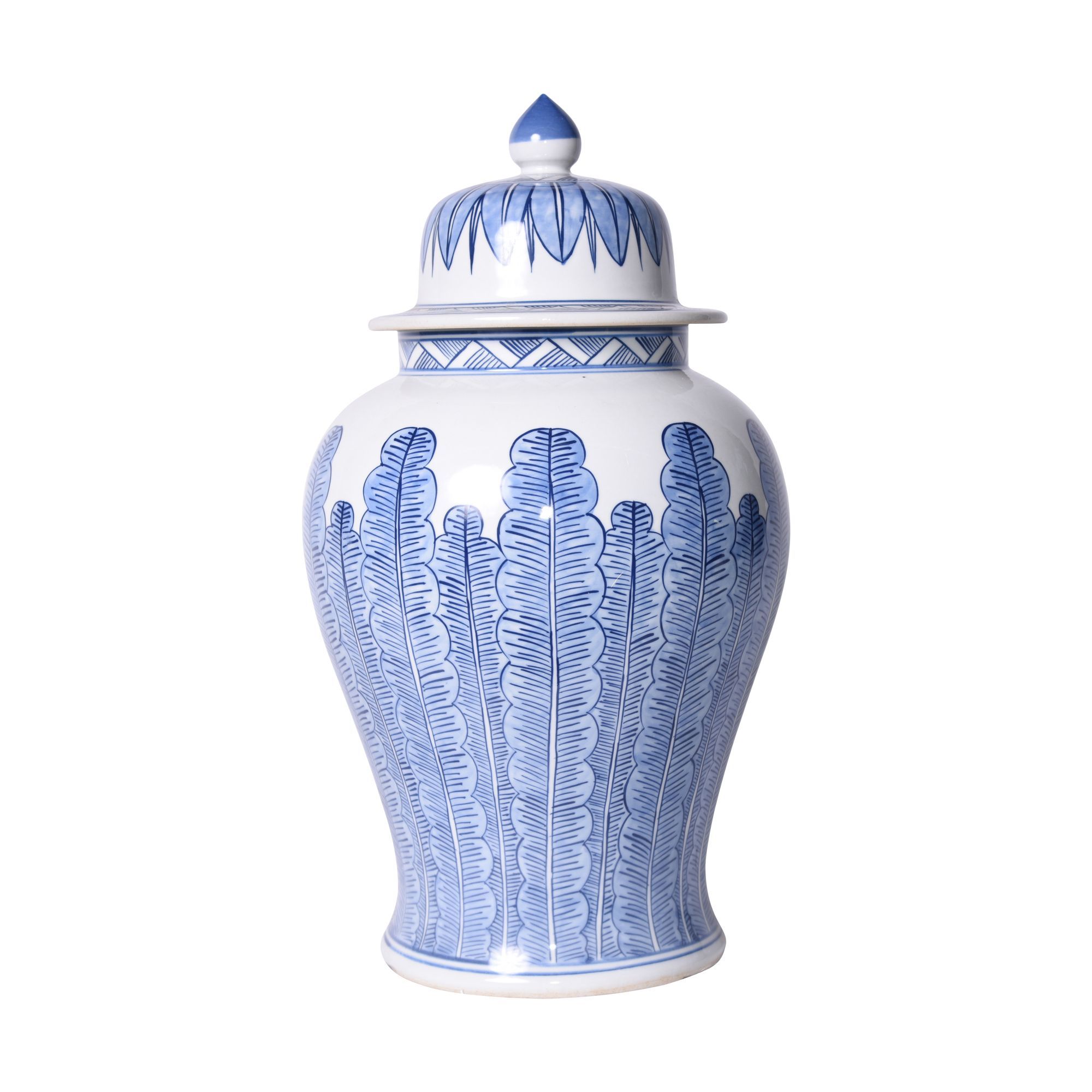 Legend of Asia Giftware Legend of Asia Blue And White Porcelain Temple Jar Banana Leaf Motif