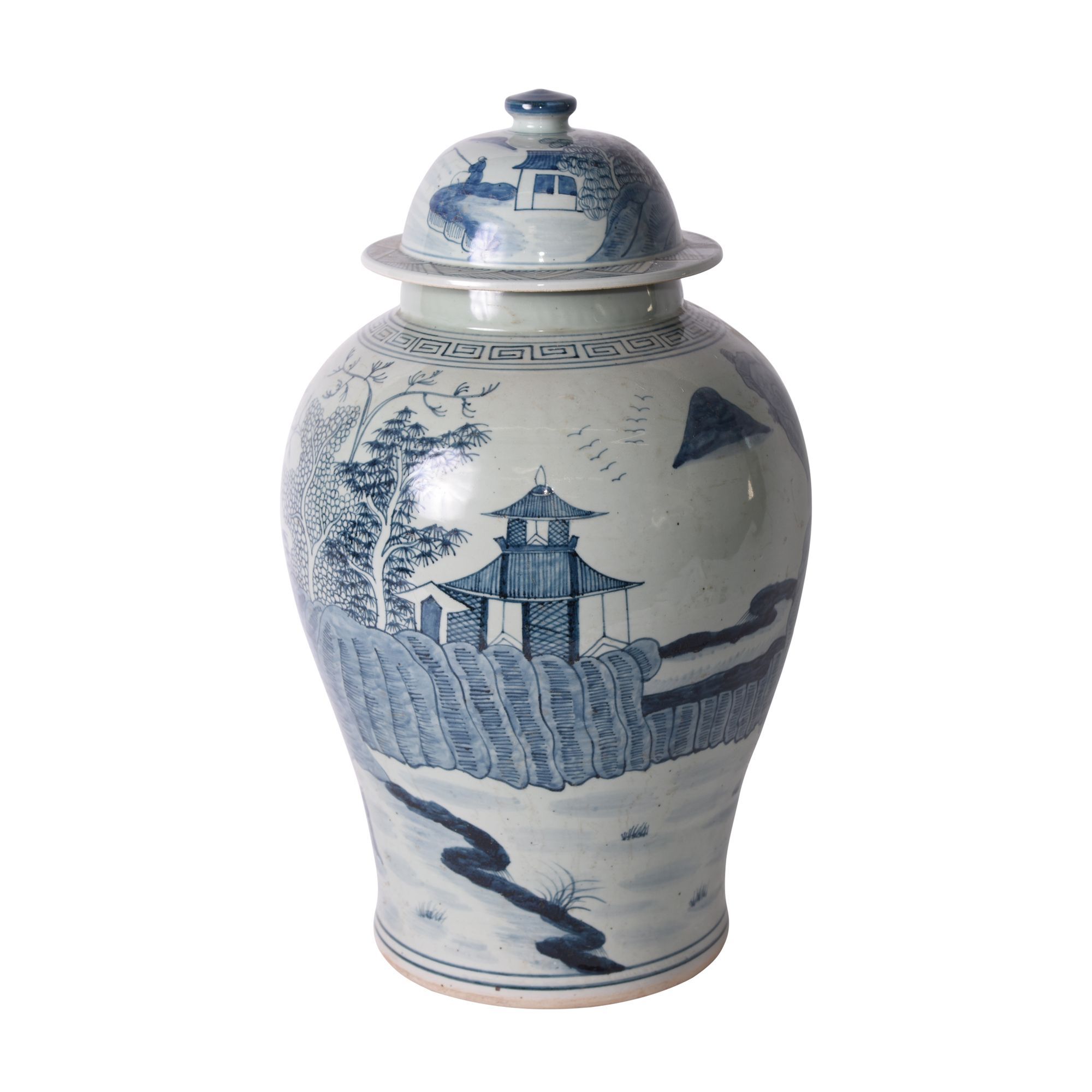 Legend of Asia Giftware Legend of Asia Blue And White Porcelain Temple Jar Pagoda Landscape Motif