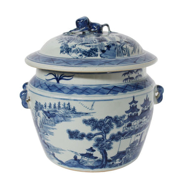 Legend of Asia Giftware Legend of Asia Blue And White Rice Jar Landscape Motif