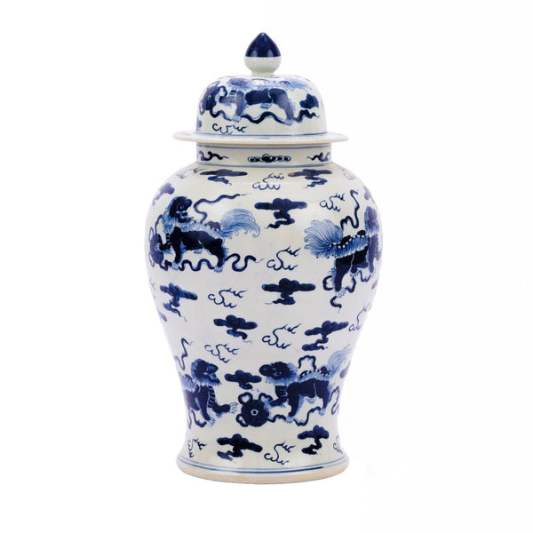 Legend of Asia Giftware Legend of Asia Blue & White Foo Dog Temple Jar