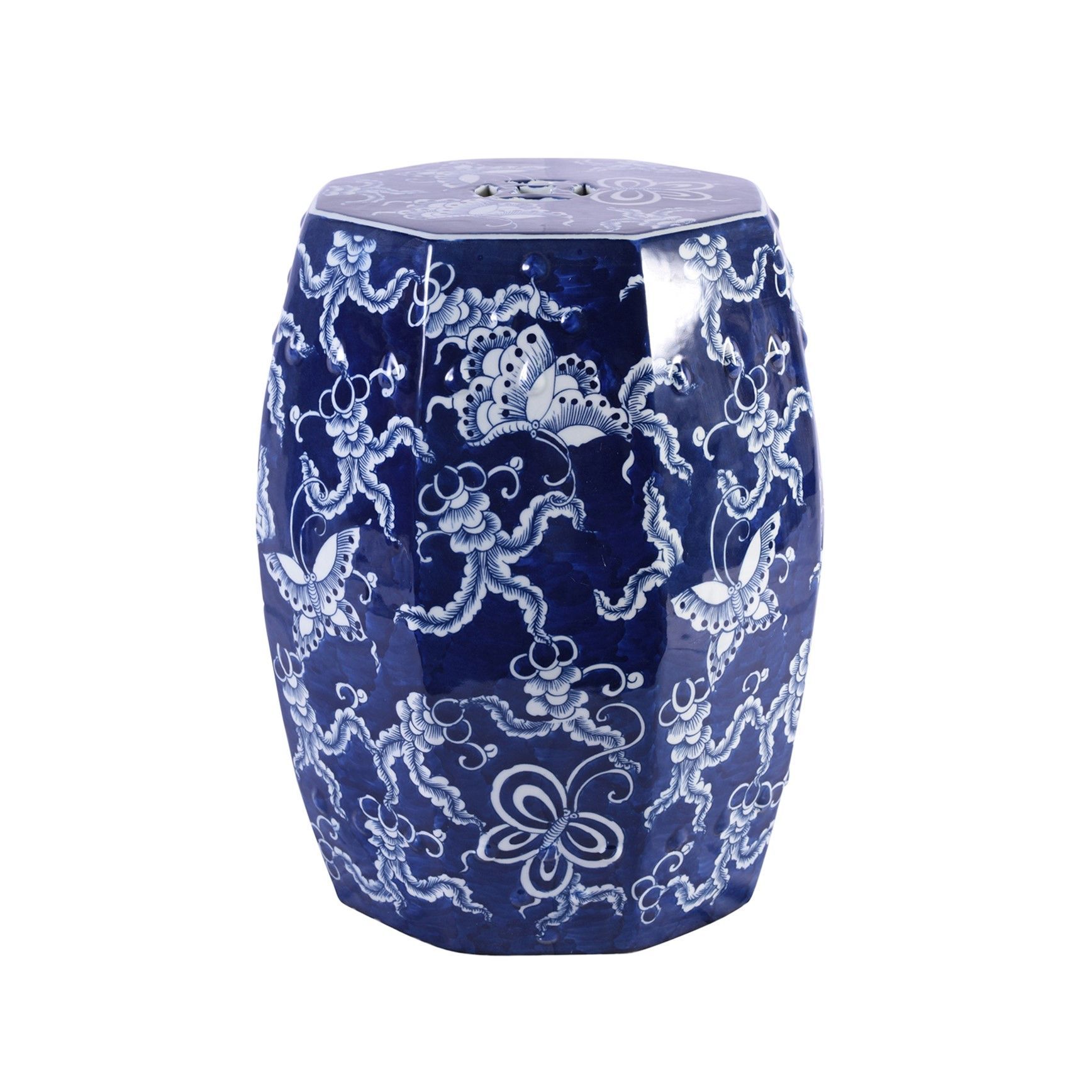 Legend of Asia Giftware Legend of Asia Blue & White Octagonal Butterfly Garden Stool