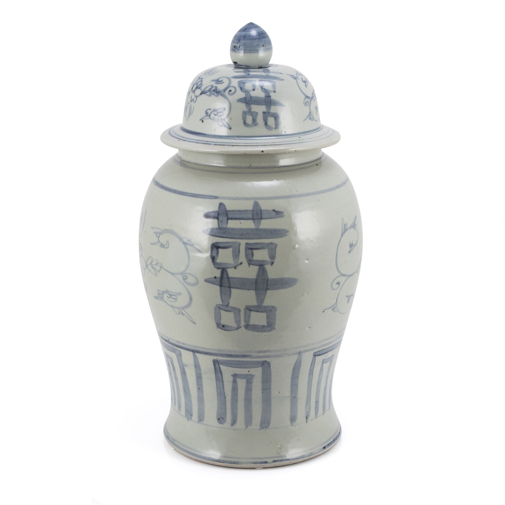 Legend of Asia Giftware Legend of Asia Blue & White Temple Jar Seagrass Double Happiness Motif