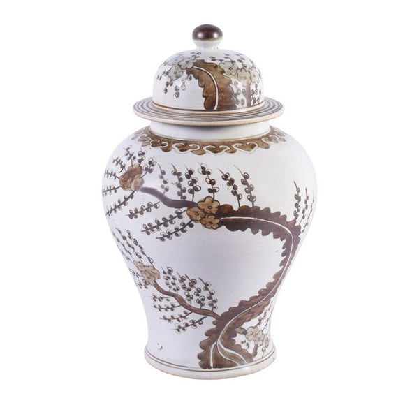Legend of Asia Giftware Legend of Asia Brown Hong Wu Temple Jar Plum Blossom Motif