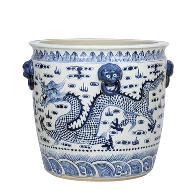 Legend of Asia Giftware Legend of Asia BW Porcelain Dragon Planter With Lion Handle