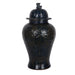 Legend of Asia Giftware Legend of Asia Carved Flower Temple Jar Speckled Indigo