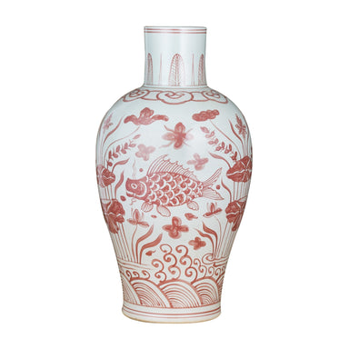 Legend of Asia Giftware Legend of Asia Coral Red Baluster Vase Fish Motif - Small