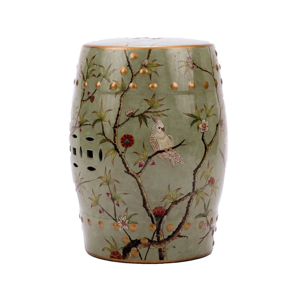 Legend of Asia Giftware Legend of Asia Famille Rose Green Stool Parrot Floral Motif