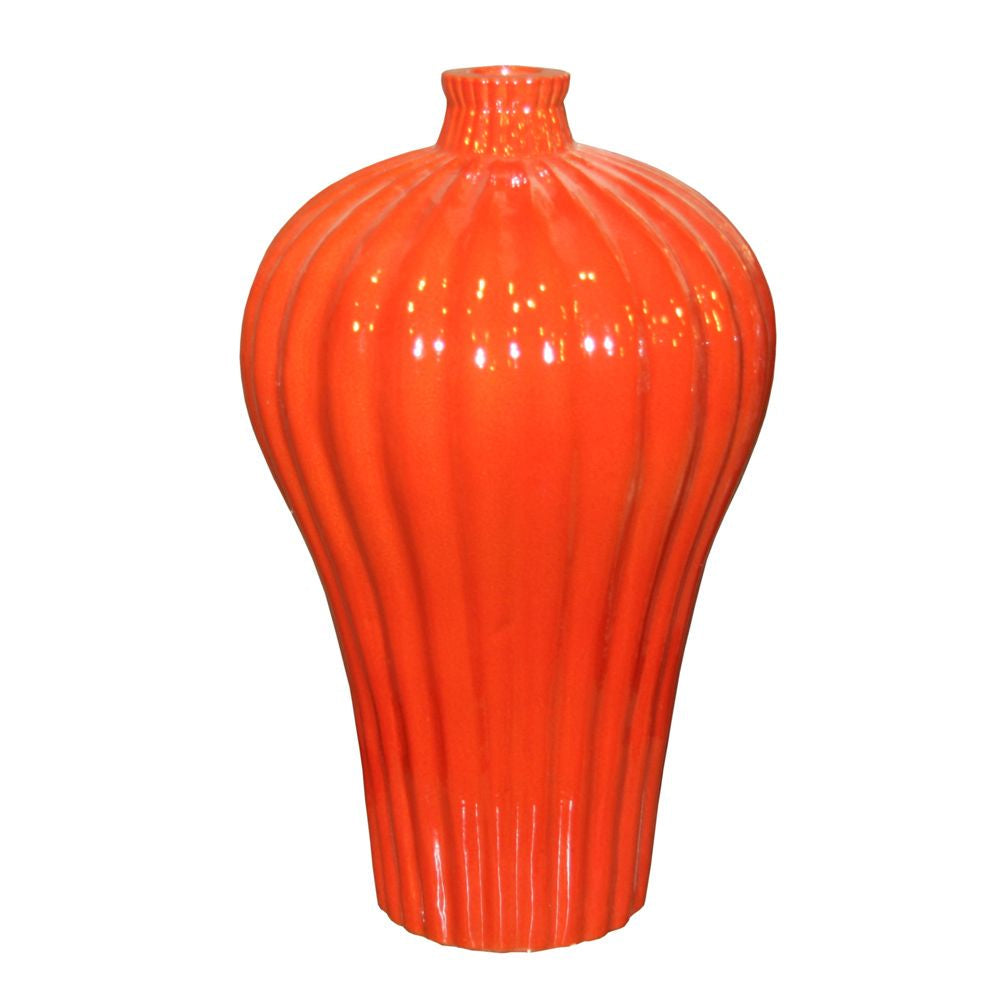 Legend of Asia Giftware Legend of Asia Fluted Lidded Prunus Vase - Orange Crackle
