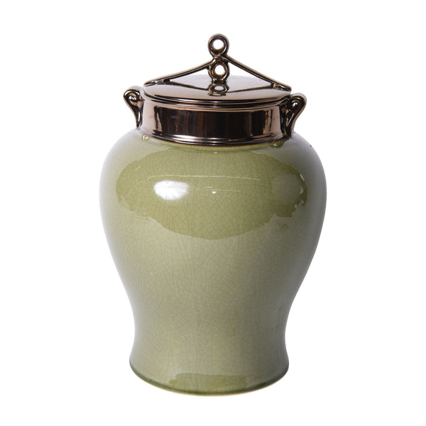 Legend of Asia Giftware Legend of Asia Green Crackle Jar With Bronze Glaze Lid - Large
