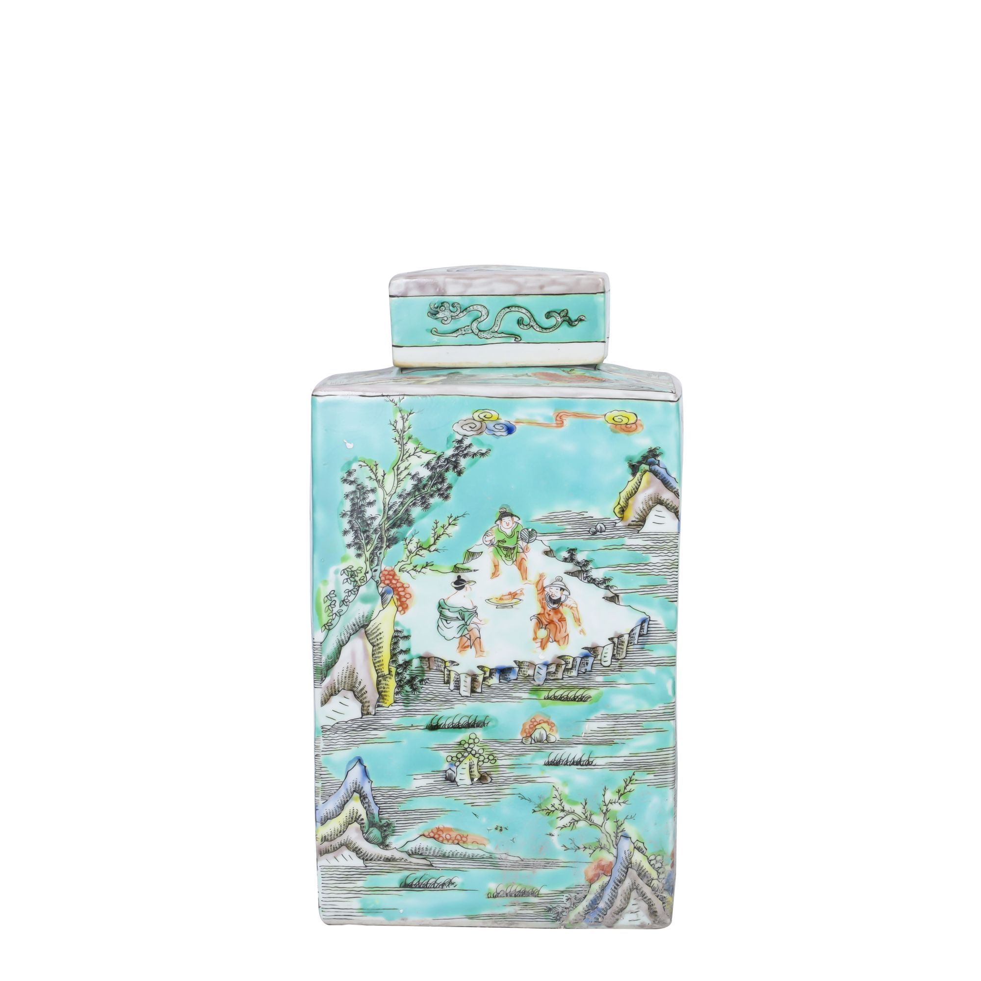 Legend of Asia Giftware Legend of Asia Green Square Tea Jar Landscape Motif