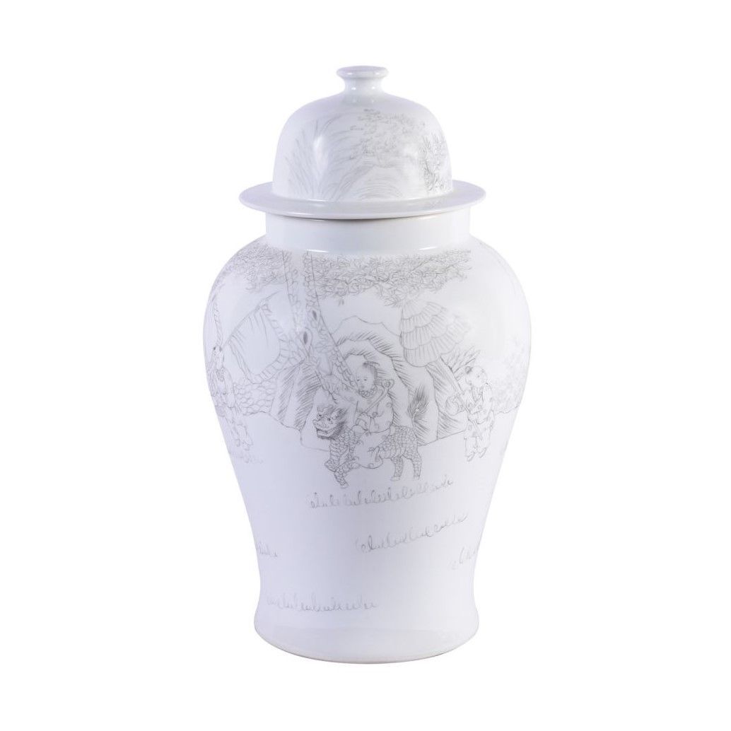 Legend of Asia Giftware Legend of Asia Ink Painting Temple Jar with Playful Kids