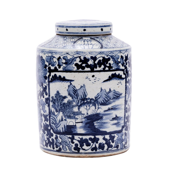 Legend of Asia Giftware Legend of Asia Large Dynasty Tea Jar Floral Landscape Medallion
