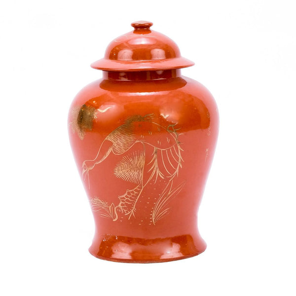 Legend of Asia Giftware Legend of Asia Orange Temple Jar With Gilt Pine & Crane