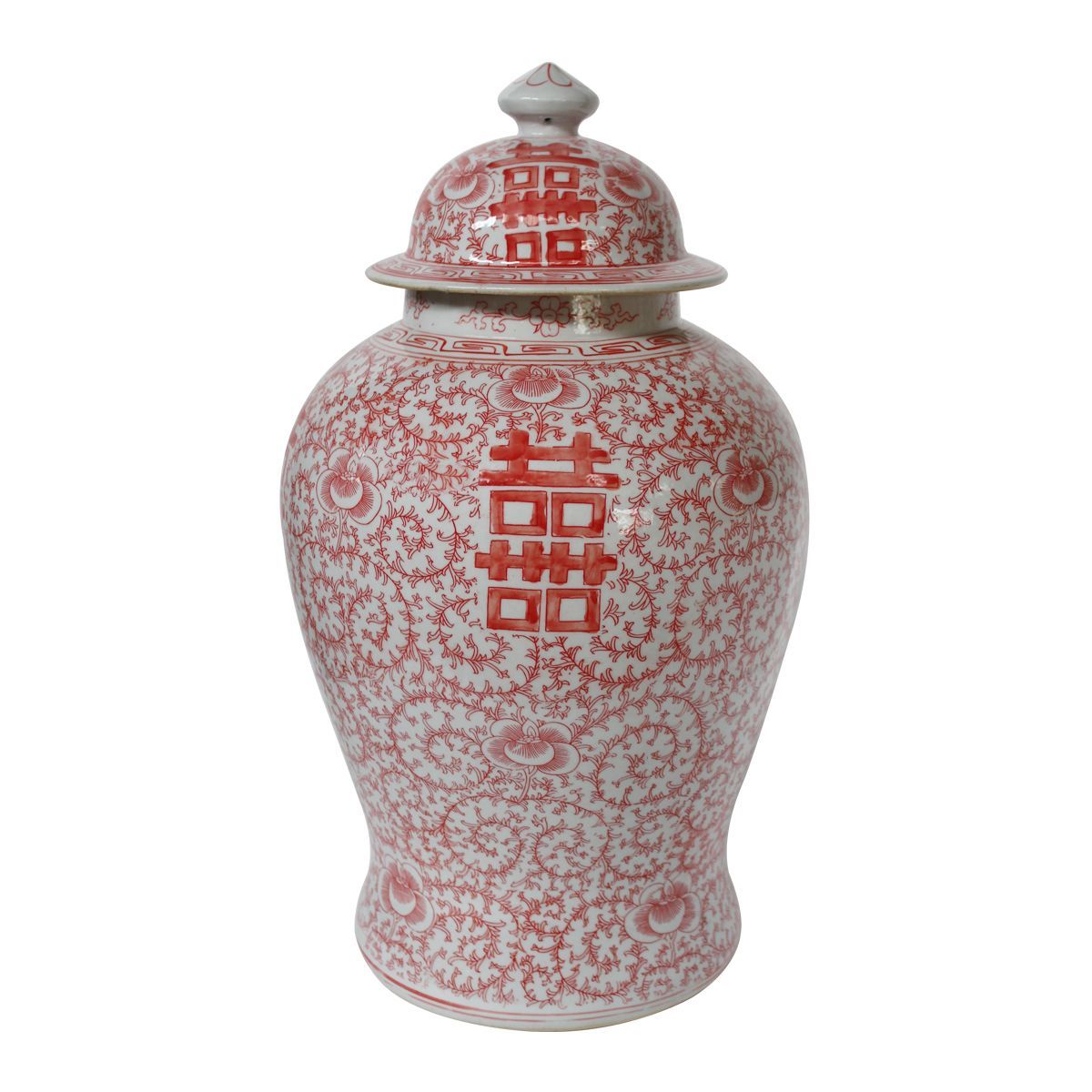 Legend of Asia Giftware Legend of Asia Red Double Happiness Floral Temple Jar