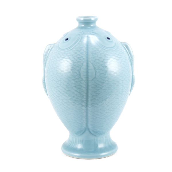 Legend of Asia Giftware Legend of Asia Seafoam Blue Carved Fish Vase Large