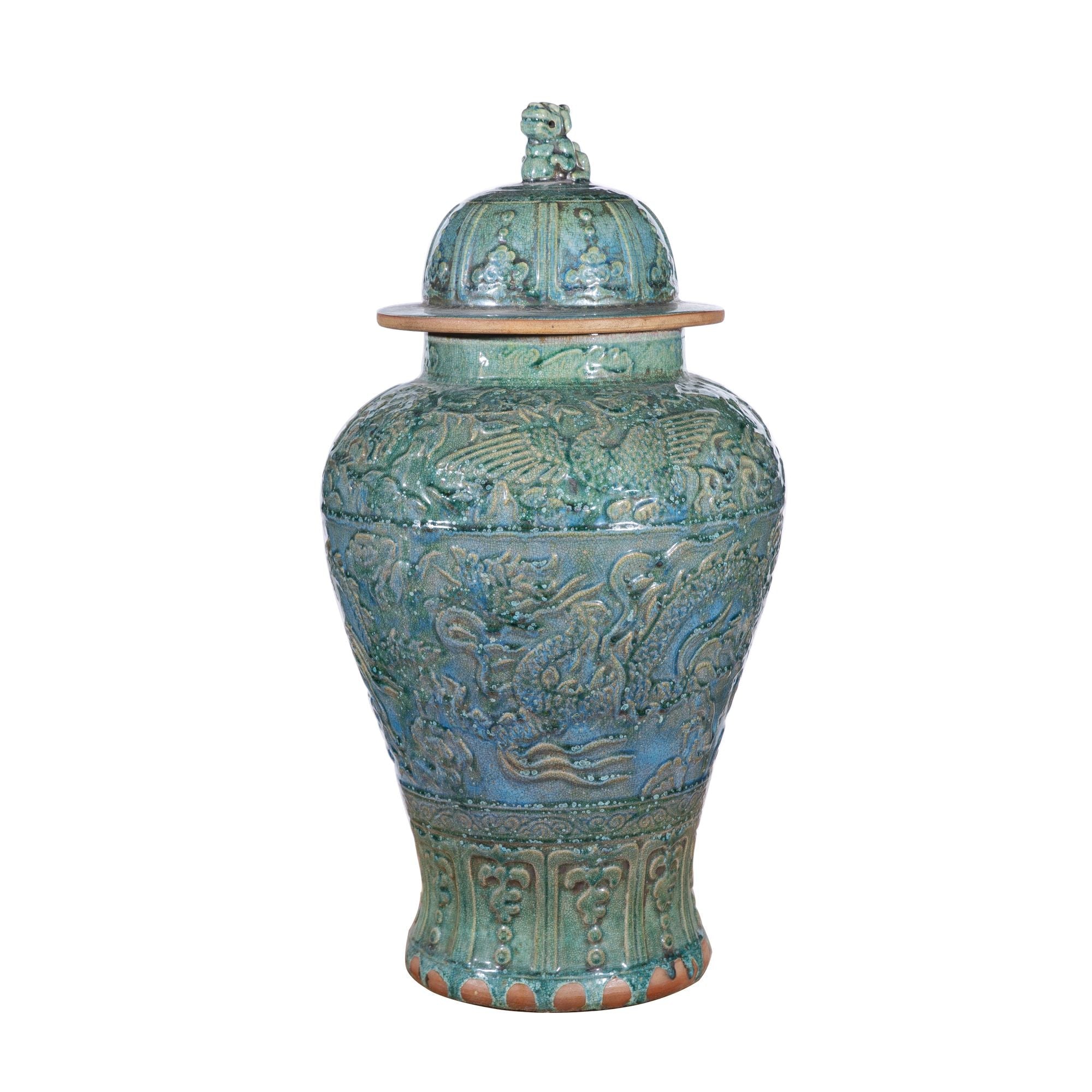 Legend of Asia Giftware Legend of Asia Speckled Green Carving Dragon Temple Jar