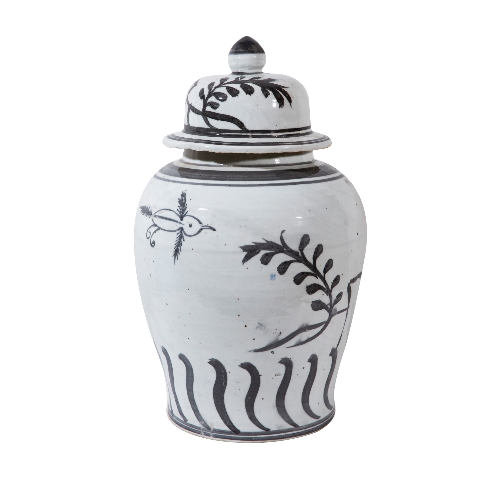 Legend of Asia Giftware Legend of Asia Vintage White Crackle Flying Bird Temple Jar