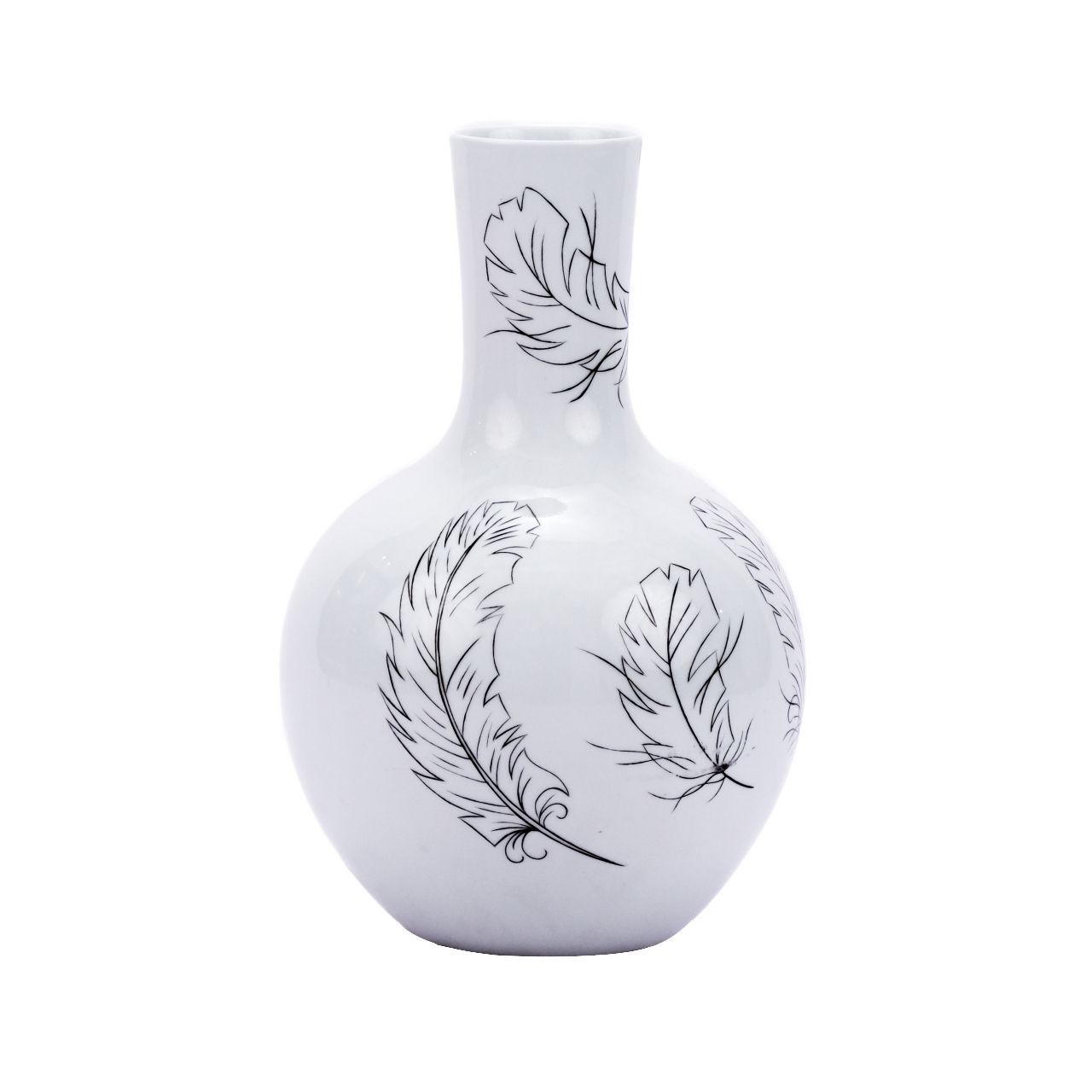 Legend of Asia Giftware Legend of Asia White Globular Vase With Black Feathers