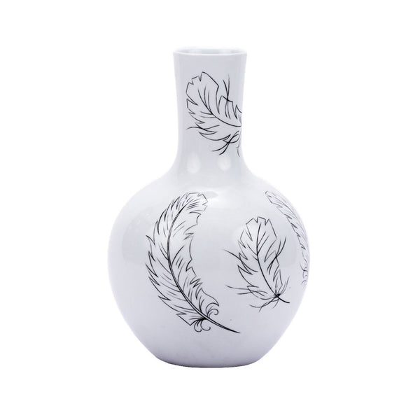 Legend of Asia Giftware Legend of Asia White Globular Vase With Black Feathers