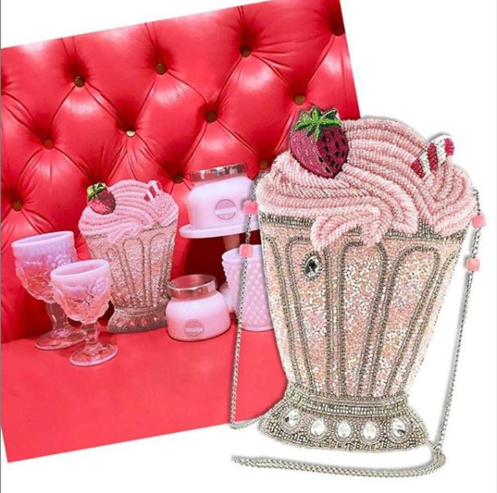Mary Frances Handbags Mary Frances Shake It Up Strawberry Milkshake Crossbody Handbag Purse, Pink