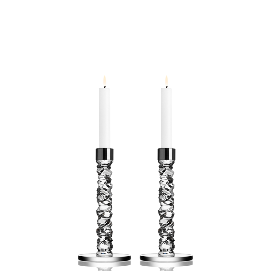 Orrefors Art Glass Orrefors Carat Candlestick (pair, silver, small)