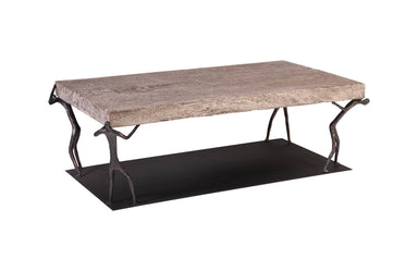 Phillips Collection Home Oversized LTL - Rate to be Quoted Phillips Collection Atlas Coffee Table, Chamcha Wood, Gray Stone Finish, Metal