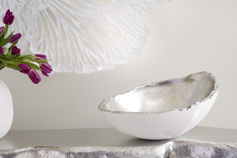 Phillips Collection Home Phillips Collection Broken Egg Bowl, White and Silver Leaf